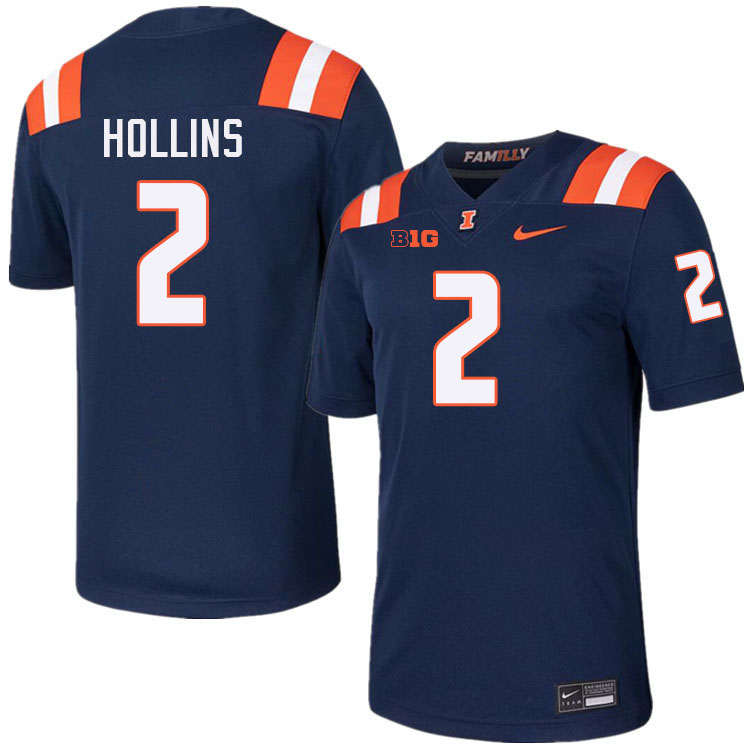 Men #2 Ashton Hollins Illinois Fighting Illini College Football Jerseys Stitched-Navy